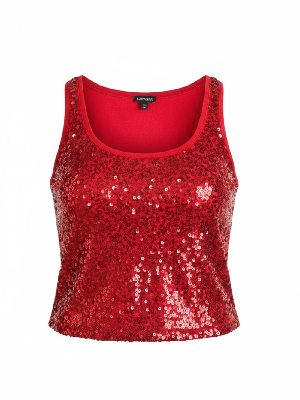 Express Red Metallic Sequin Mesh Crop Top - Festival Tank Top - Small